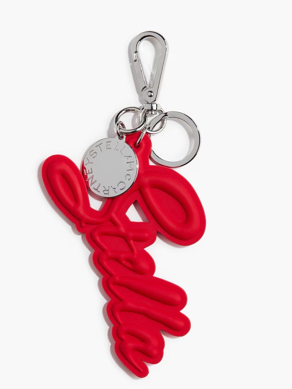 H&M x Stella McCartney Red Script Silicone Keyring with Silver Hardware